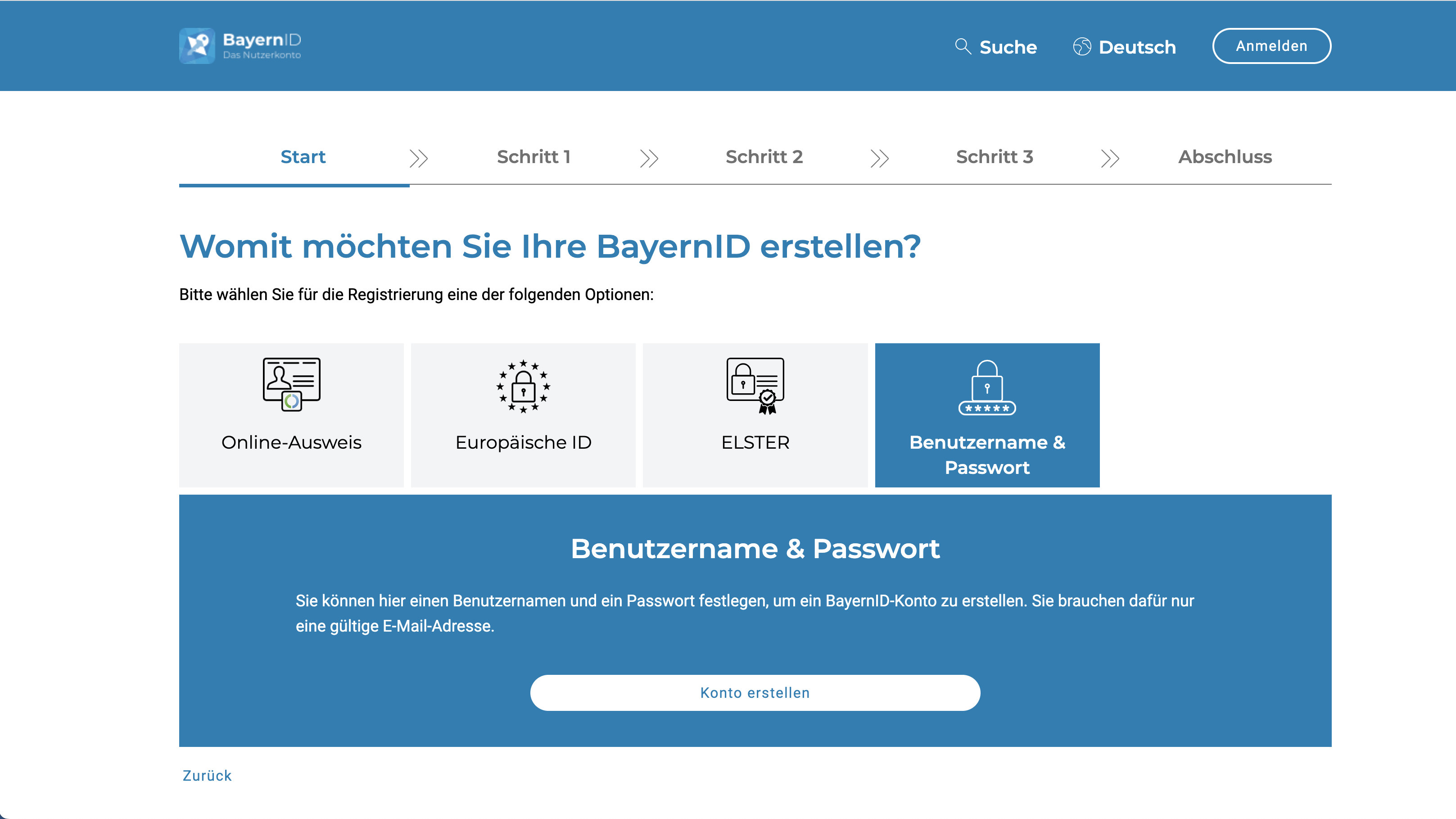                                                     Screenshot BayernID Anmeldemaske                                    